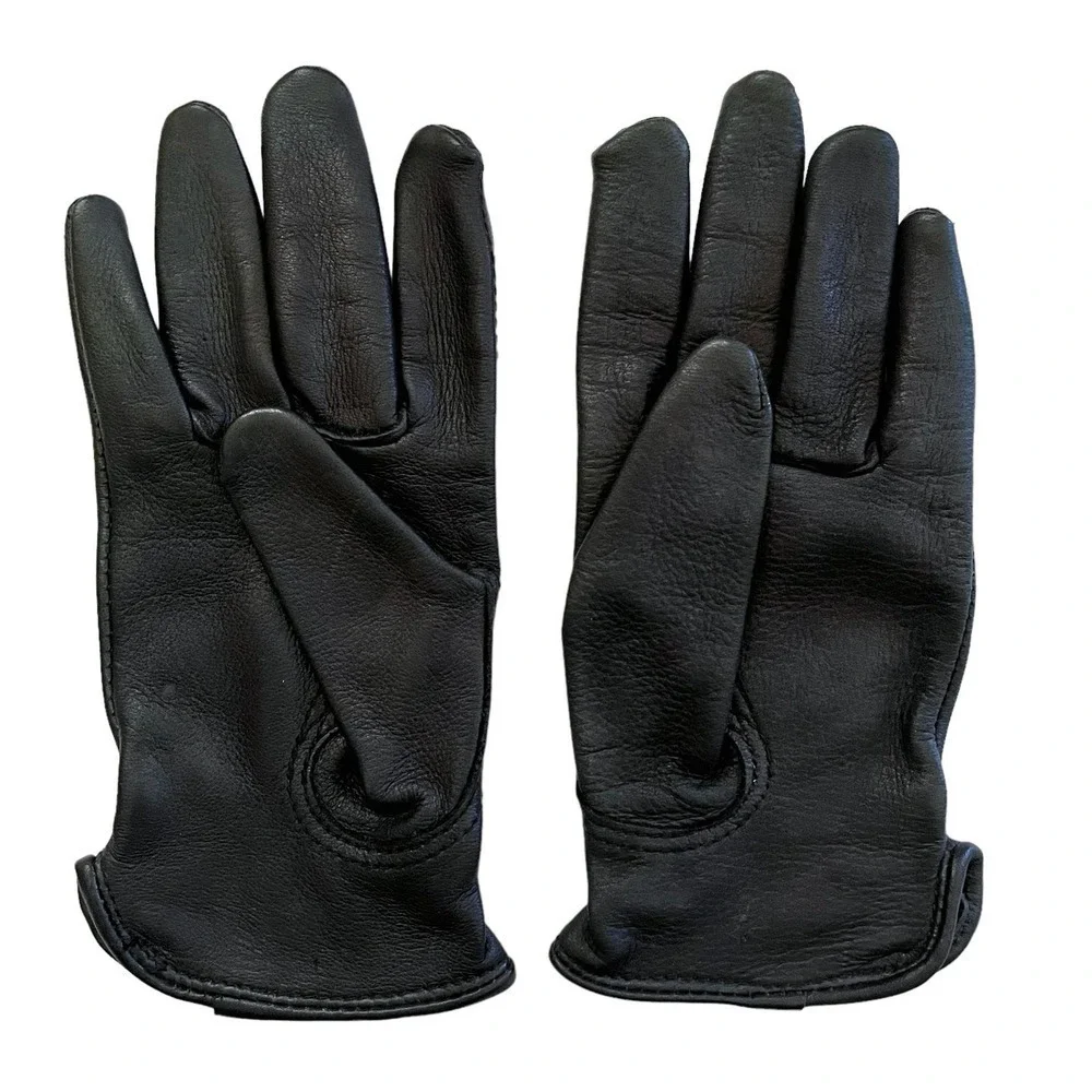 Deerskin Leather Black Winter Gloves - Size M / 7.5